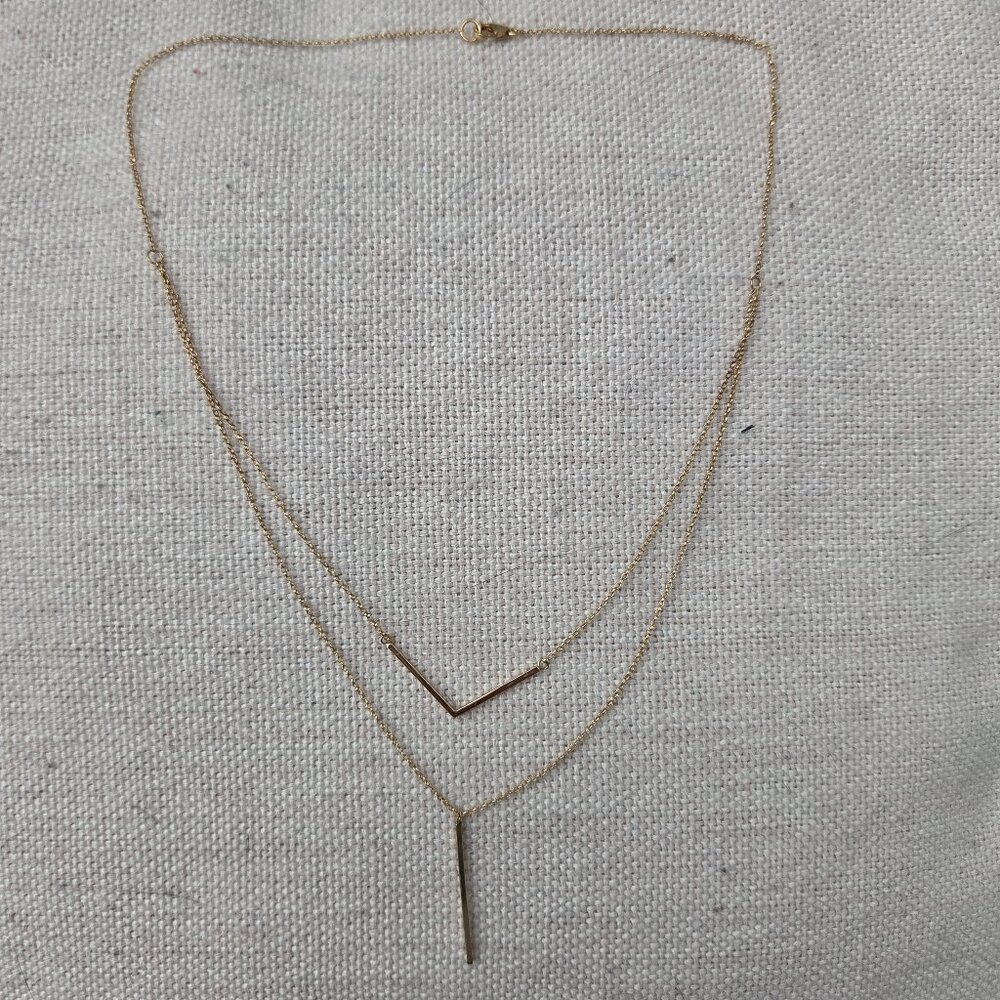 QVC Layered V Necklace Gold Tone Double Chain Necklace